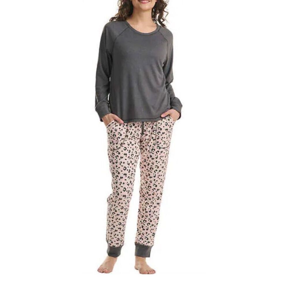 Live Love Lounge Women's Pajama Pants Pink Black Animal Print Size L Drawstring